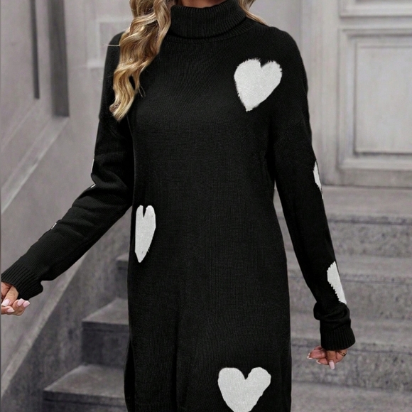 Women's Heart Pattern Sweater Dress - Picture 3 of 4